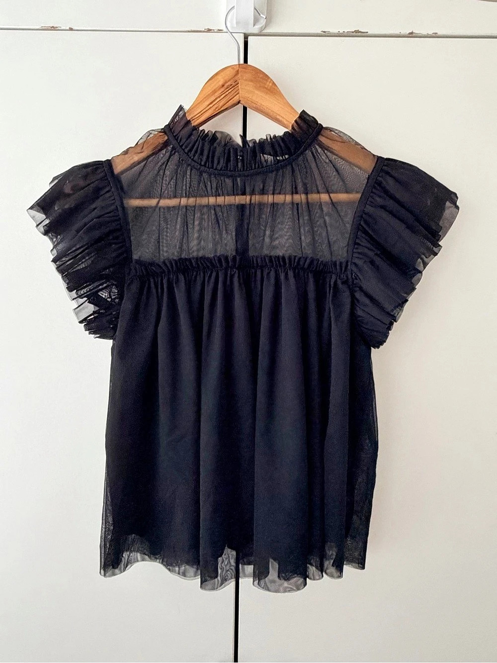 joie Black Sheer Ruffle Sleeve Blouse Size XS Like New